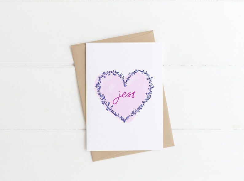 Personalised Floral Heart Design, Floral Name Card, Thinking of you Card for Best Friend. image 1