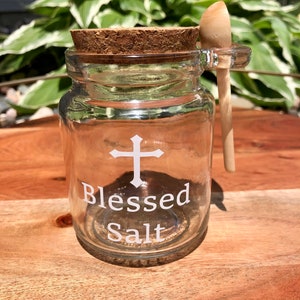 Blessed Salt Jar, Blessed Salt Container, Catholic Housewarming Gift, Catholic Kitchen, Catholic Mom Gift, Catholic Home Decor