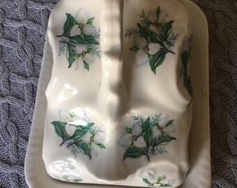 Vintage butter cheese dish wedge ironstone floral farmhouse kitchen country