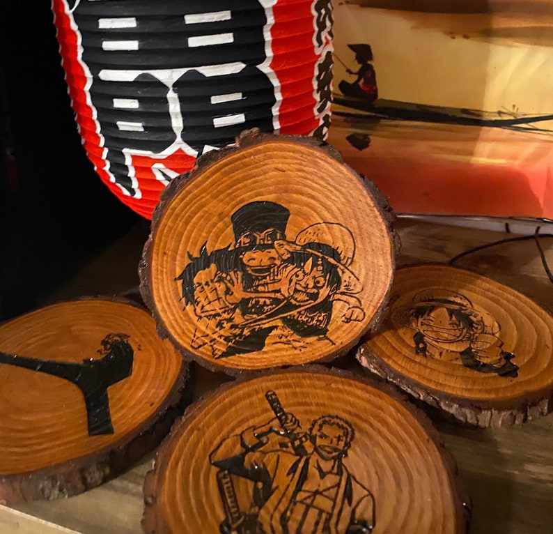 One Piece / Anime Coasters de madera natural hechos a mano | Etsy