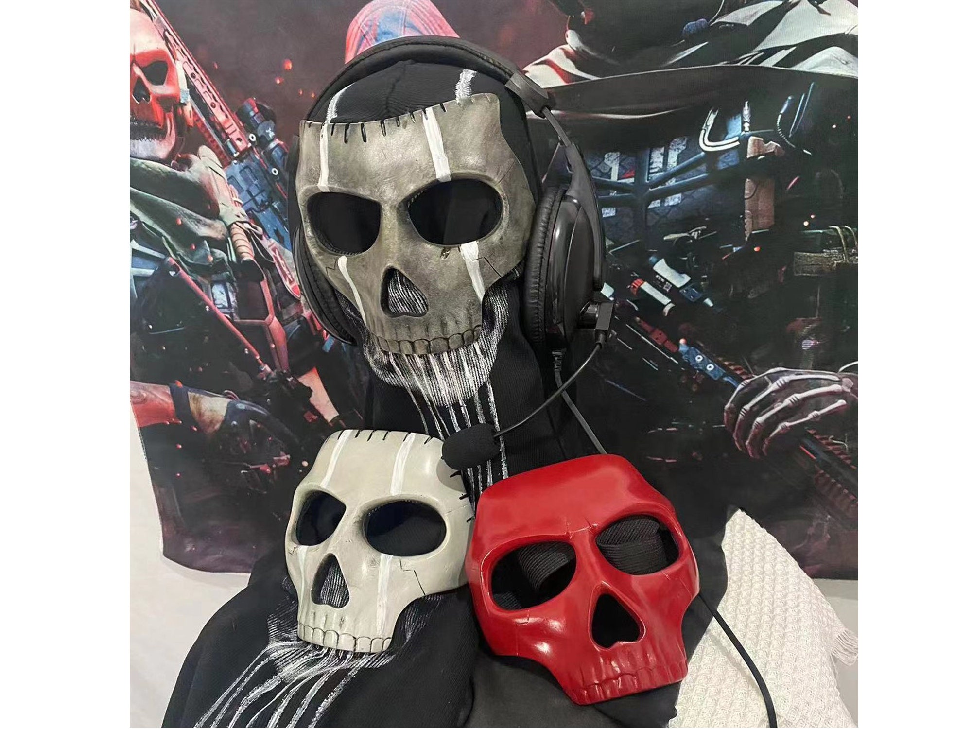 greitenty Cod Ghost Mask MW2 Skull Skeleton Latex Full Head Mask Halloween  Cosplay Props for Warfare Game Outdoor Sport