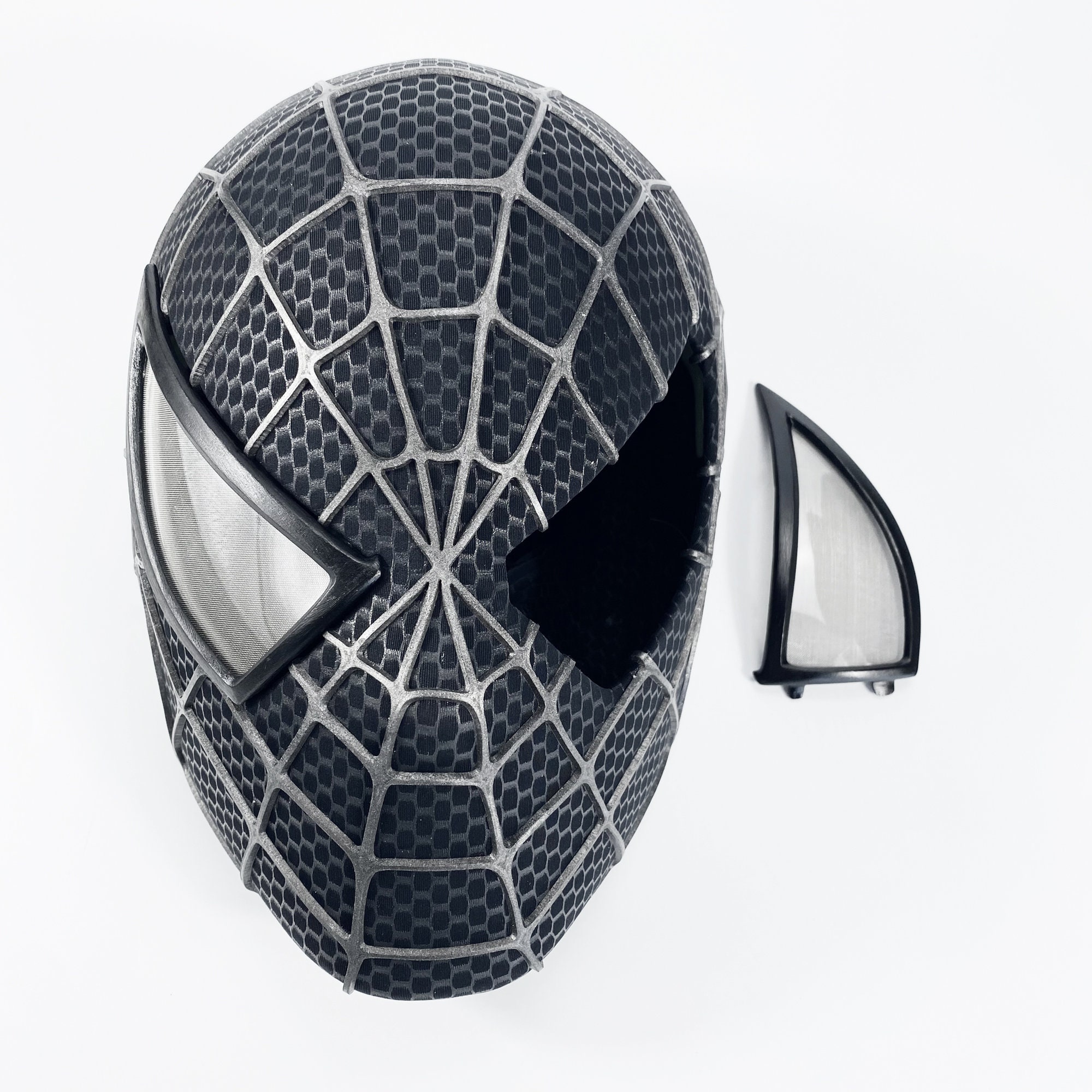 Black Spiderman Mask Cosplay Sam Raimi Spiderman Mask Adults With Faceshell  & 3D Rubber Web, Wearable Movie Prop Replica 