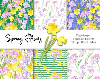 Spring Flowers Digital Paper, Spring Digital Paper, Mothers Day, Floral Seamless Pattern, Easter Digital Paper, Scrapbooking, Planner, JPEG