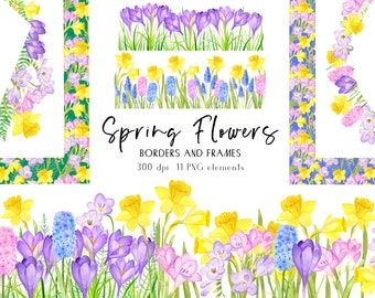 Spring Frame Clipart, Floral Frame Clipart, Floral Borders, Spring Flowers, Mothers Day Frames, Wedding Invitation Set, Easter Clipart, PNG