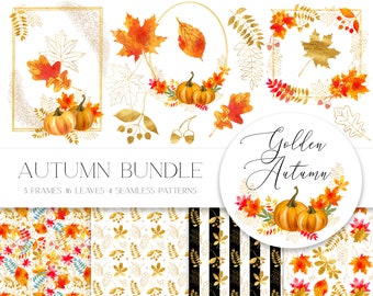 Autumn Clipart, Fall Clipart, Thanksgiving Clipart, PNG, Watercolor Clipart, Autumn Watercolor PNG, Watercolor Leaves Clipart, Leaves, PNG