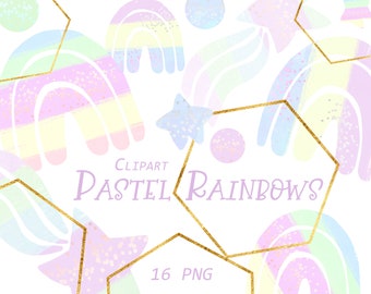 Pastel Rainbow Clipart, Watercolor Clipart, Rainbow Watercolor Clipart, Rainbow Clipart, Unicorn Clipart, Baby Shower Invitation, Baby Room