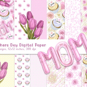 Carta digitale per la festa della mamma, carta digitale per regali per la festa della mamma, carta digitale cup cakes, carta digitale primaverile, scrapbooking, planner, JPEG