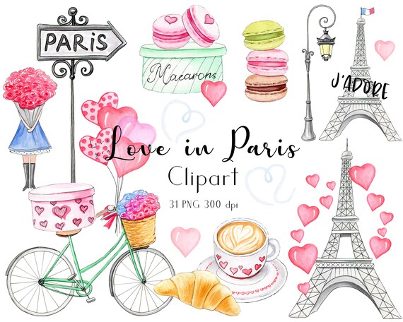 Paris Clipart, Travel Clipart, Valentine Day Clipart, Love Clipart,  Watercolor Clipart, Instant Download, PNG - Etsy