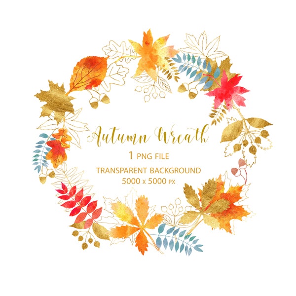 Thanksgiving Clipart, Wreath, Autumn Wreath Clipart, Watercolor Clipart, Watercolor Wreath Clipart, Autumn Wreath PNG, Autumn, Fall, Leaves