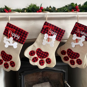 Personalised Christmas Pet Stocking - Christmas eve - Dog - Cat - Tartan - Grey - silver Stocking