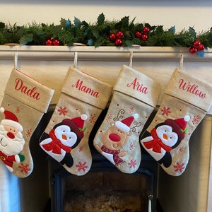 Personalised Christmas Stocking - Christmas eve - Matching family - Tartan - Hessian - Stocking