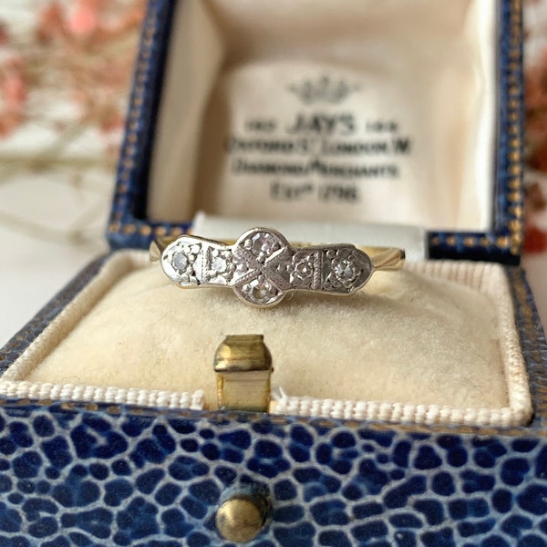 18ct Gold & Platinum Diamond Art Deco Ring - Antique 1920s/30s - UK Size O
