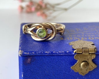 9ct Gold Peridot Knot Ring - Vintage 1993, UK Size M 1/2