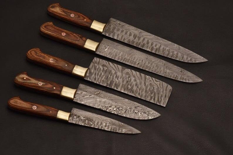 Custom made chef knife set 5pieces kitchen knife set with Etsy