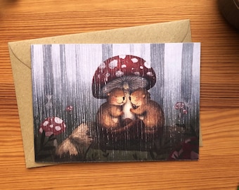Grußkarte "Biber im Regen" mit Umschlag