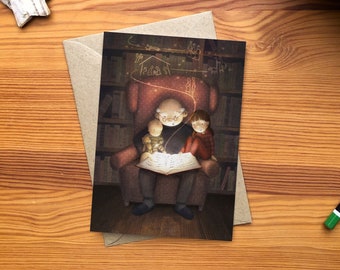 Weihnachtskarte "Opa liest die Weihnachtsgeschichte" mit Umschlag