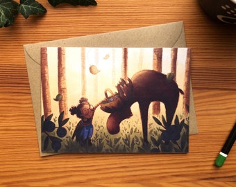 Greeting card "Blueberry picking with moose" with envelope