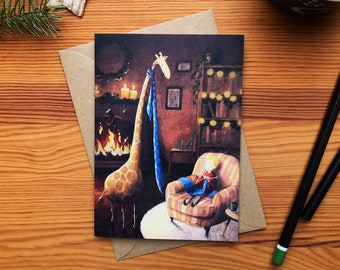 Weihnachtskarte "Giraffe" Aquarell/Buntstift mit Umschlag