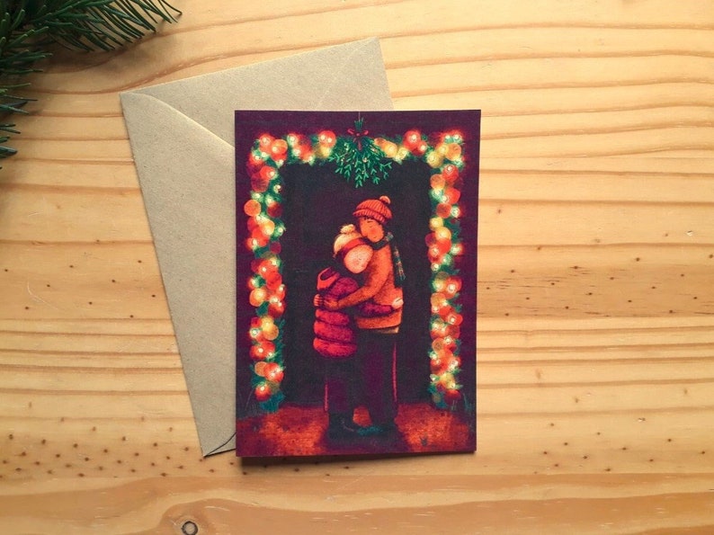 Weihnachtskarte Weihnachtsumarmung mit Umschlag Bild 1