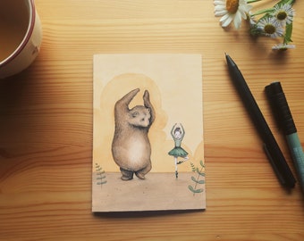 Grußkarte "Bär will tanzen" Aquarell und Bleistift