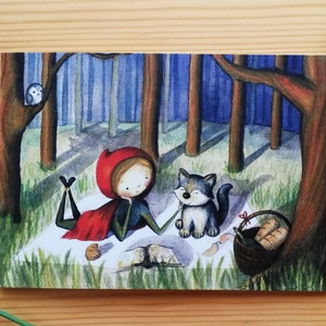 Greeting Card "Little Red Riding Hood's Secret" Fairy Tale Watercolor