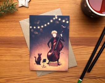 Weihnachtskarte "Konzert" Aquarell/Buntstift mit Umschlag