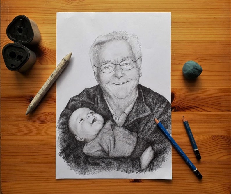 Custom portrait drawing from photo pencil or charcoal gift idea image 1