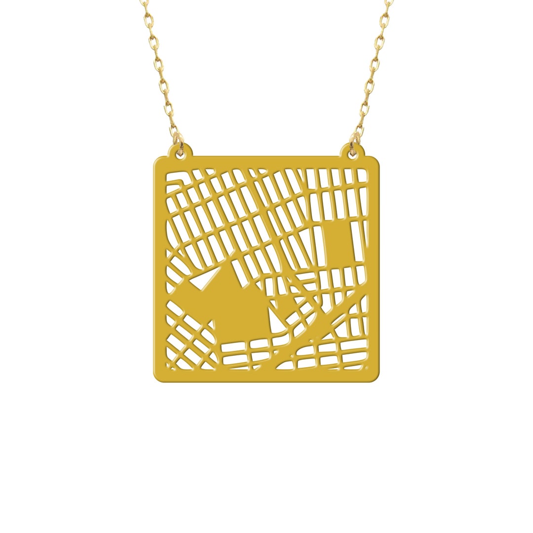 Greenpoint City Map Necklace, Map Necklaces, Silver Map Necklaces, Map