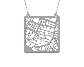 Venice City Map Necklace, Map Necklaces, Silver Map Necklaces, Map, Map Jewelry