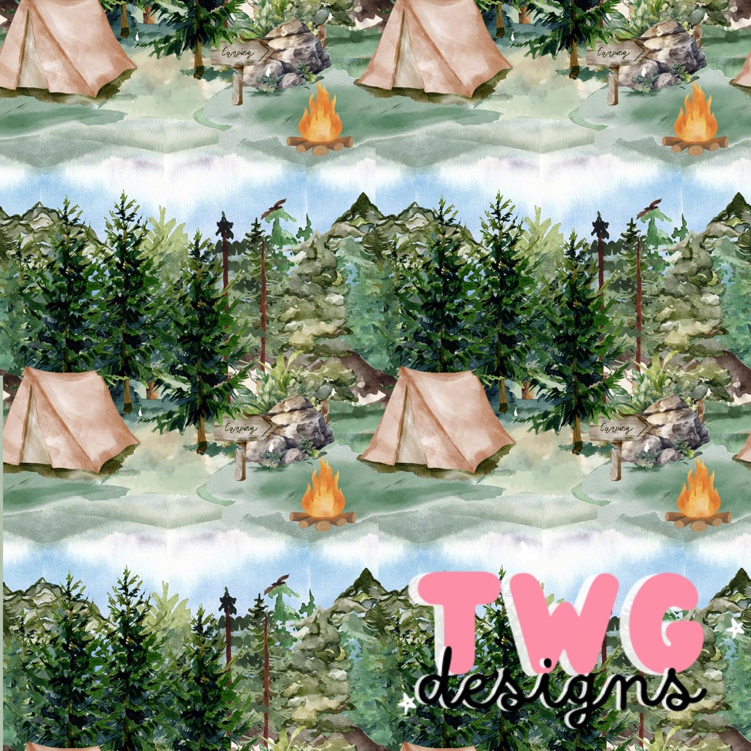 Camping Seamless Pattern, Surface Art, Fabric Sublimation, Repeating ...