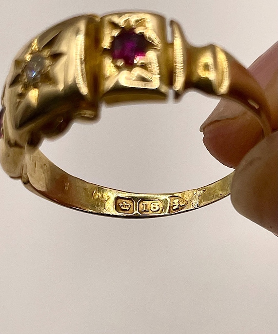 Antique 18ct Diamond and Ruby Chester ring - image 4
