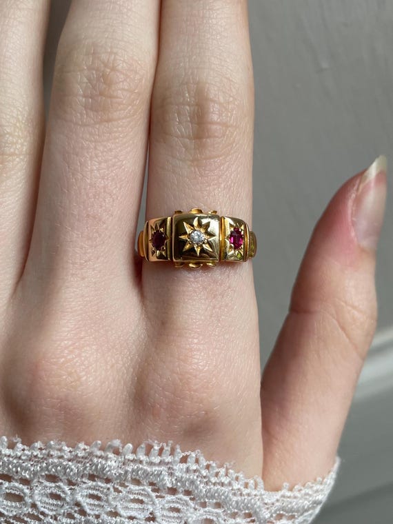 Antique 18ct Diamond and Ruby Chester ring - image 2