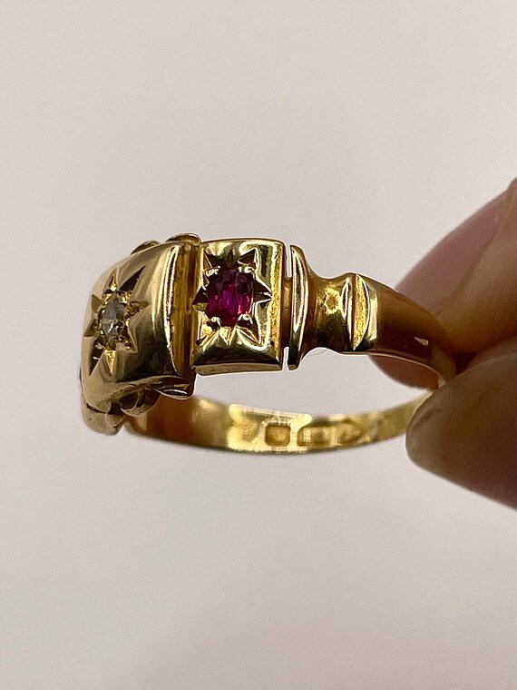 Antique 18ct Diamond and Ruby Chester ring - image 3
