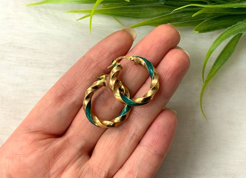 9ct Gold Twisted Enamel Hoop Earring