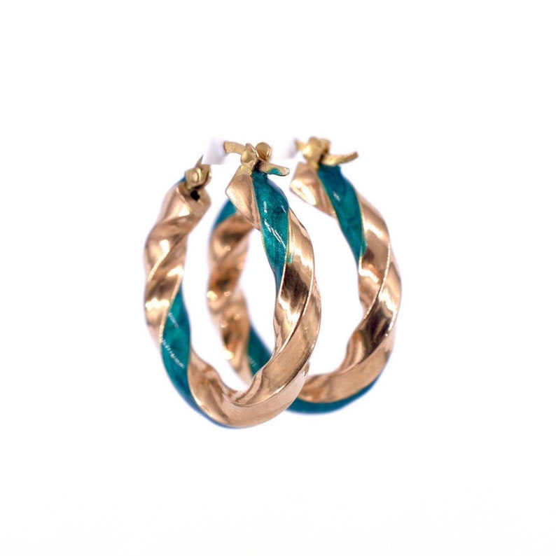 9ct Gold Twisted Enamel Hoop Earring