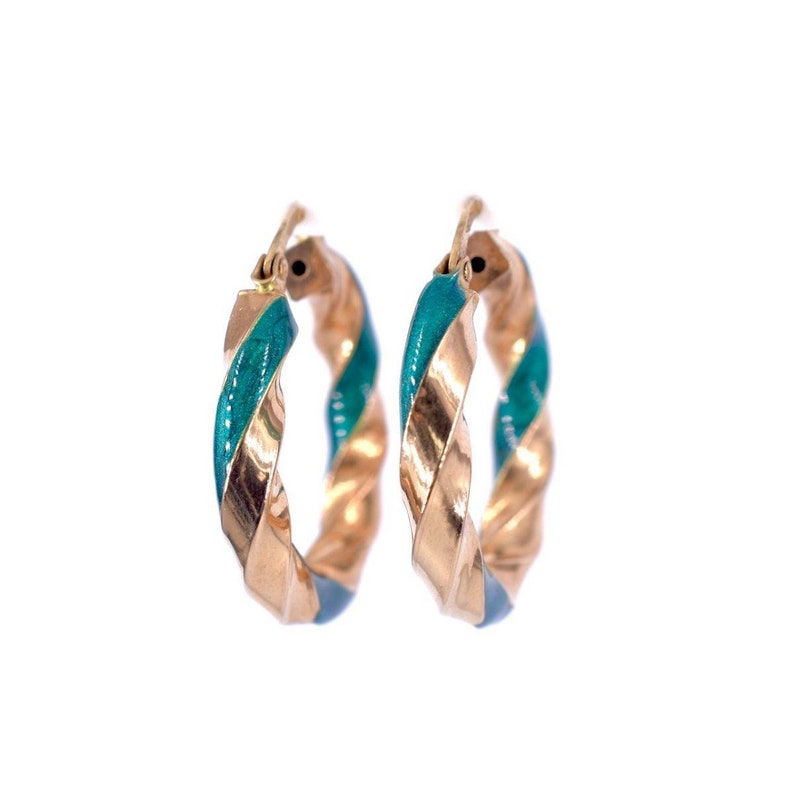 9ct Gold Twisted Enamel Hoop Earring