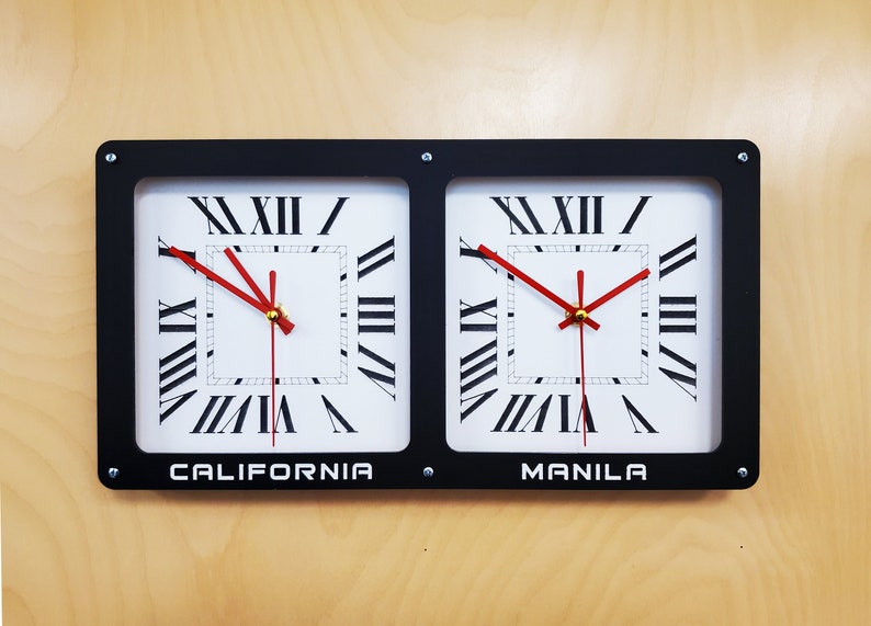 Large Dual Time Zone Wall Clock Customize Time Zone Labels Etsy