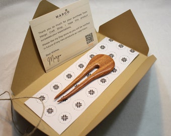 Hair Pin Fork Medium Brown Two Prong