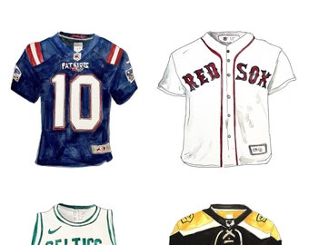 Boston Sports Jerseys watercolor DIGITAL print