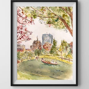 Boston Public Garden Swan Boat Watercolor Print: New England Art