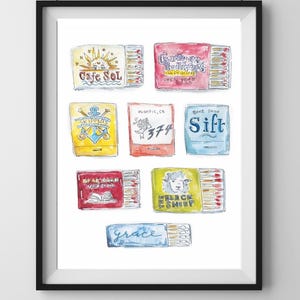 Niantic CT Watercolor Art Print: Coastal New England Matchbook Design