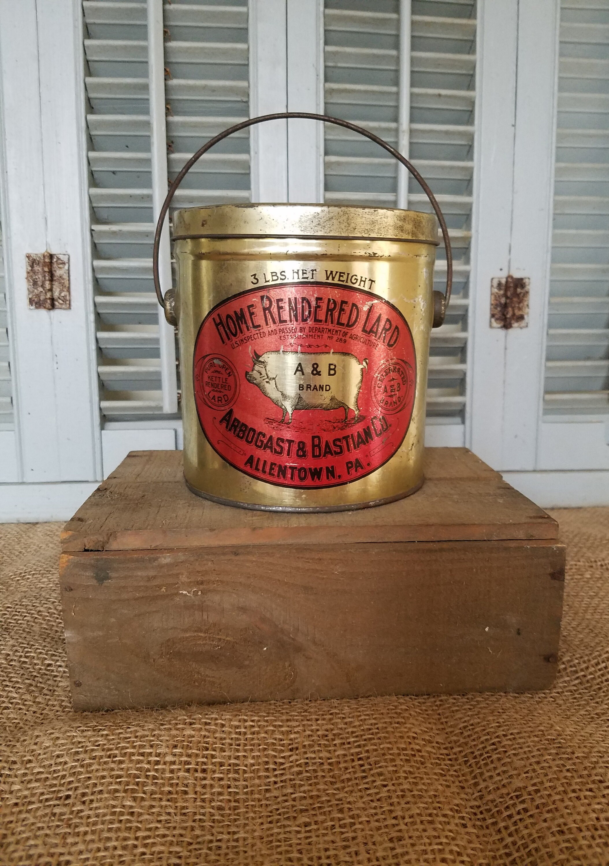 Boxes & Bins Tins Home Rendered Lard Arbogast and Bastian Co PA Large