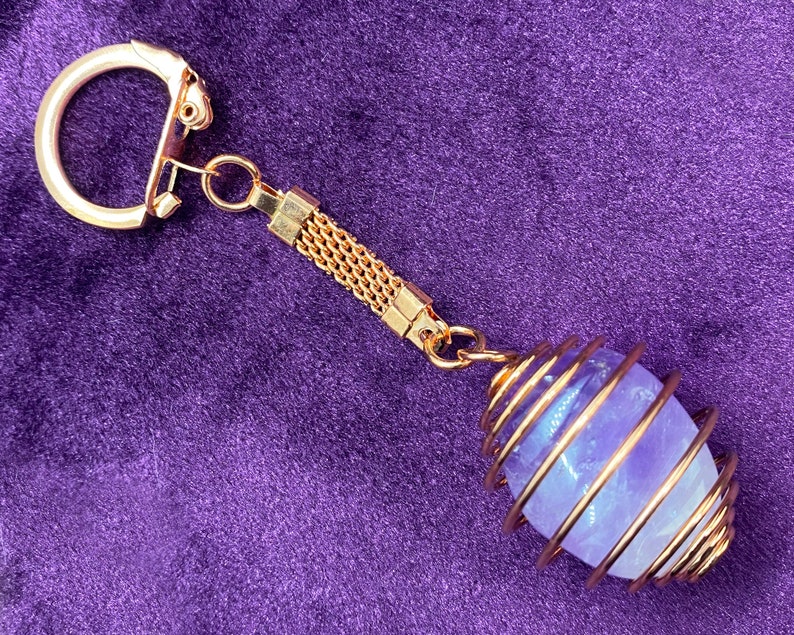 Crystal Keychain Power Crystal Caged Crystal Amethyst Crystal Copper Keychain
