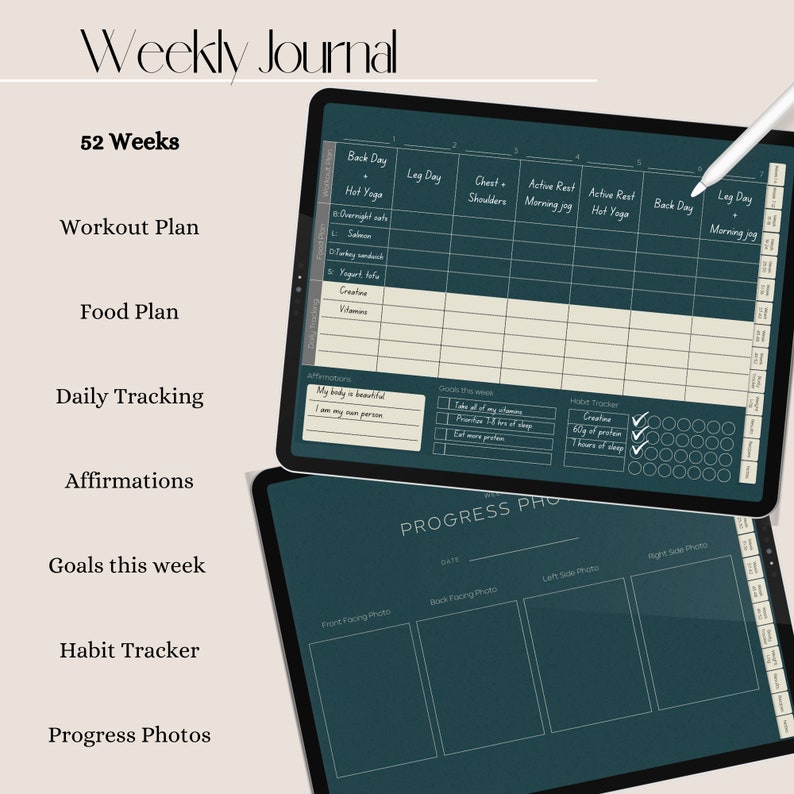 Digital Fitness Planner Fitness Journal Undated Goodnotes Etsy