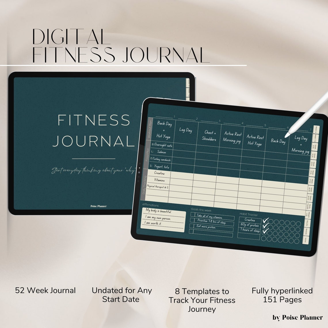 Digital Fitness Planner Fitness Journal | Undated | Goodnotes | Weight ...