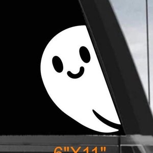Cute Halloween ghost peeking decal adorable vinyl sticker, for car or home windows, Halloween decor, kid friendly spooky design, fun ghost