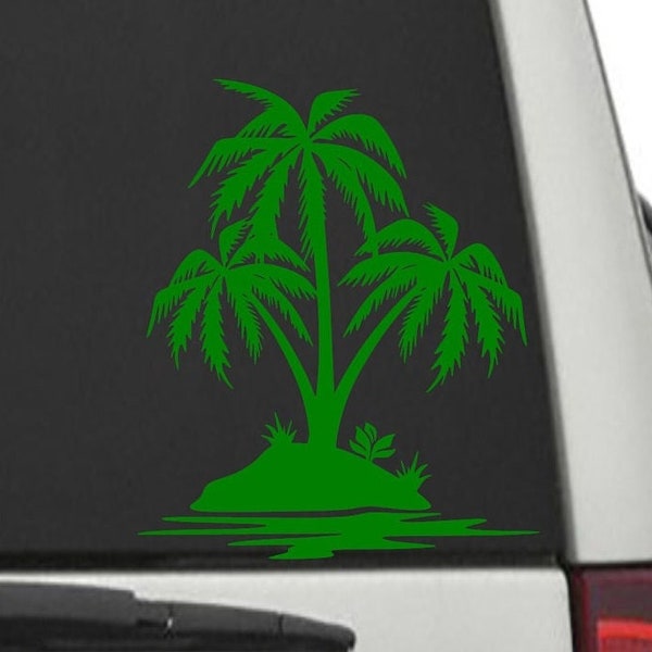 Tropical sunset palm tree decal, pretty island tree line sticker, beach island decal, palm tree sticker, island decal, high quality vinyl