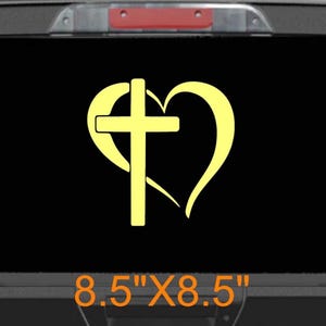 cross inside heart vinyl decal Christian faith sticker for cars, trucks, windows, and more. Religious Jesus love symbol, inspirational decor