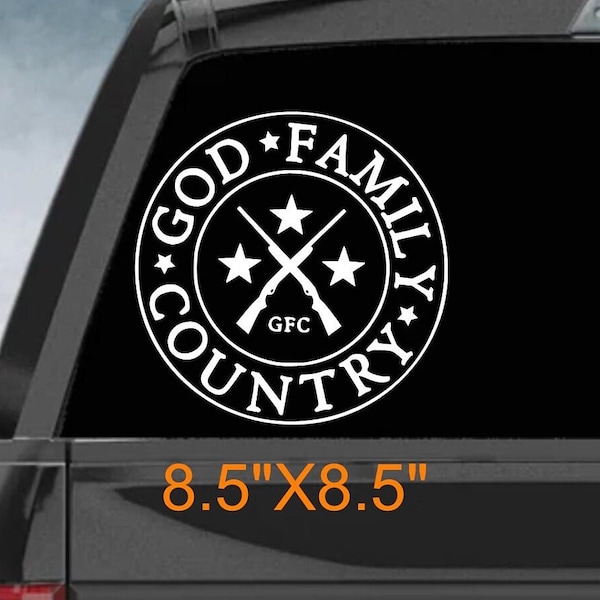 God family country car decal, patriotic decal, religious gift, car accessory, country pride, faith and family, round bumper sticker present