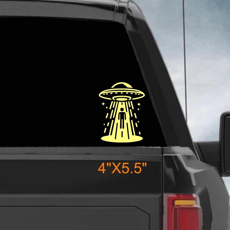 Alien Spaceship Beaming up Human Decal Funny Vinyl Sticker for Cars ...